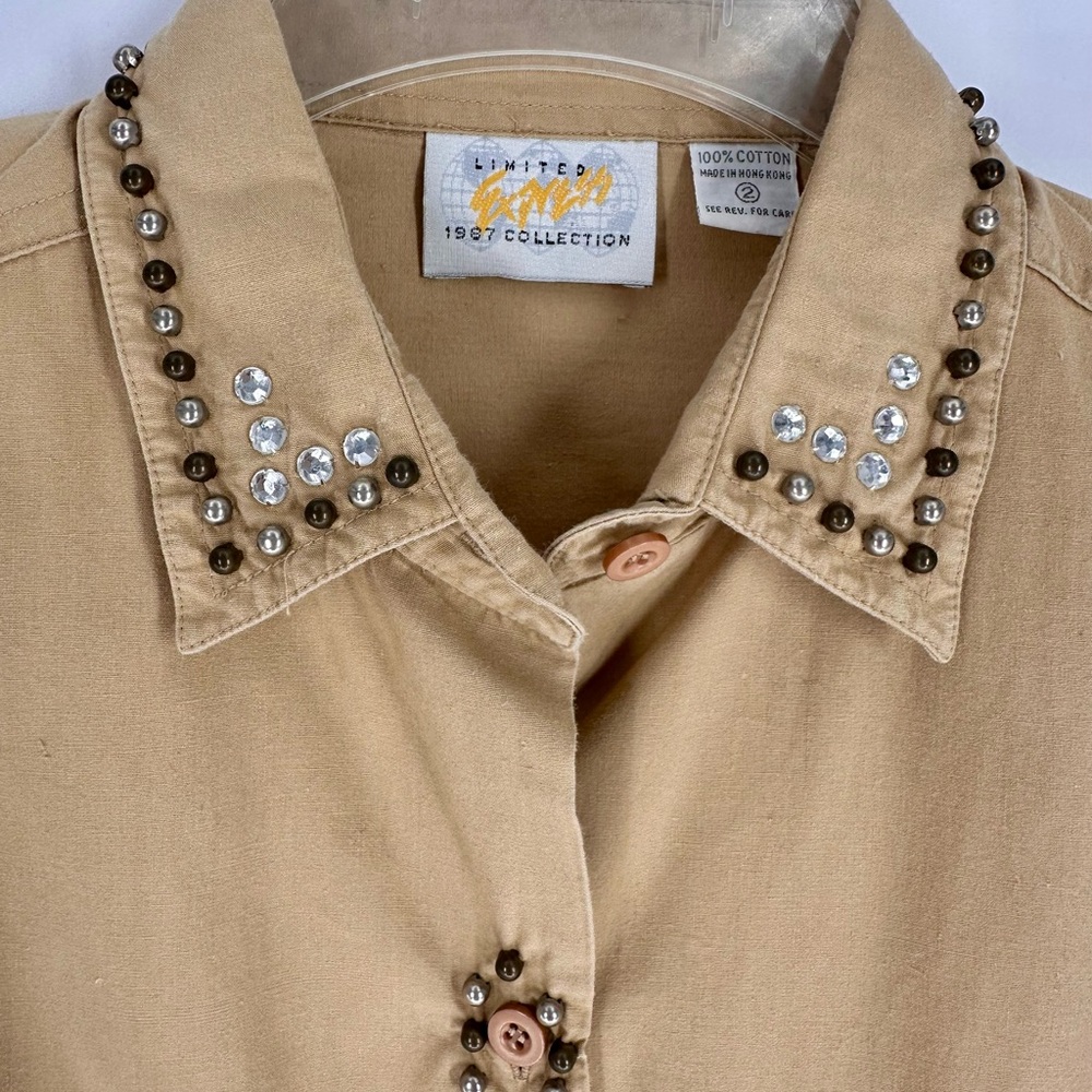 Vintage 80s Western Bejeweled Sz 2 Womens Top Button Up Shirt Limited Collection - Picture 2 of 7
